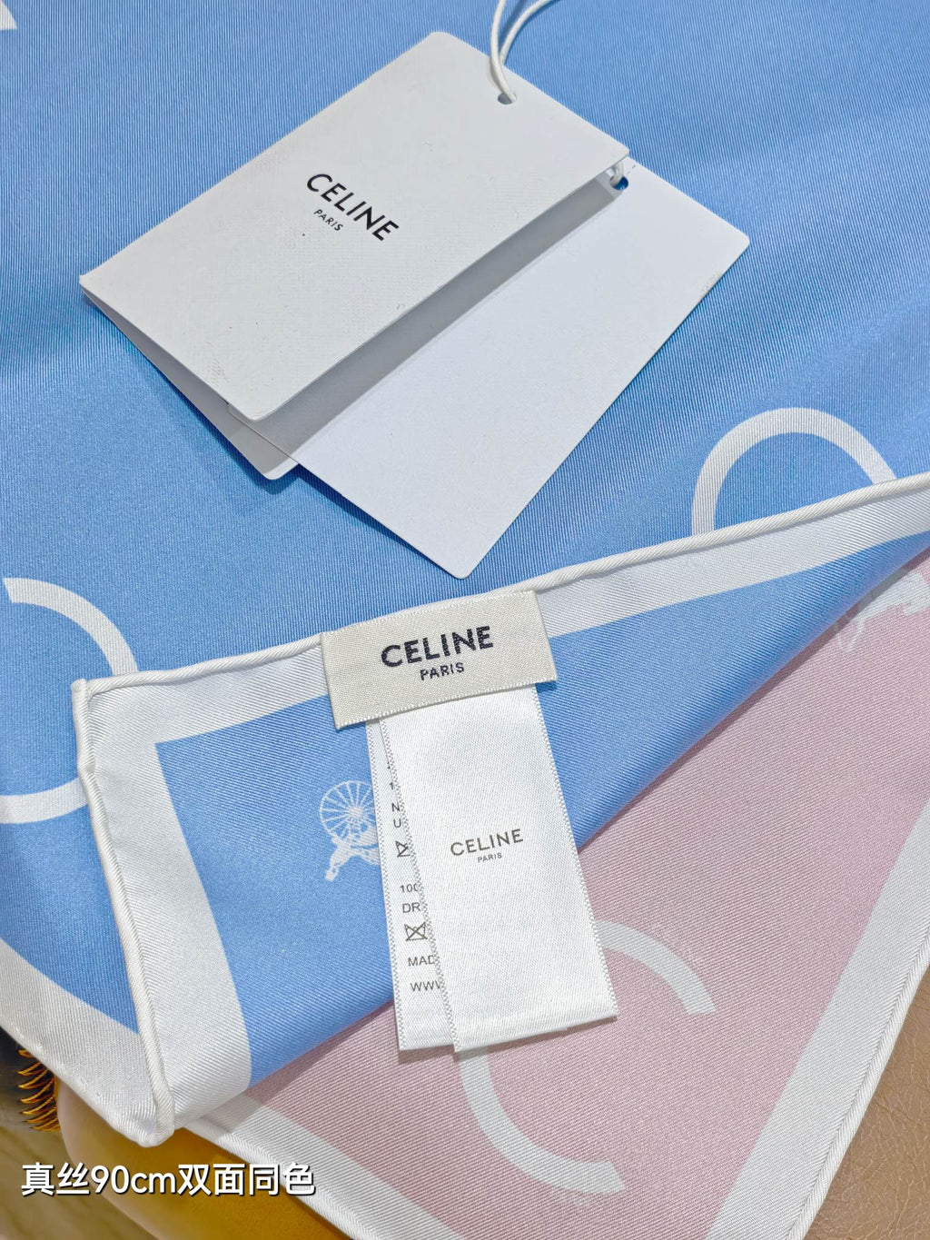 Celine Scarf 90x90 Blue Pink Twill Silk 212081