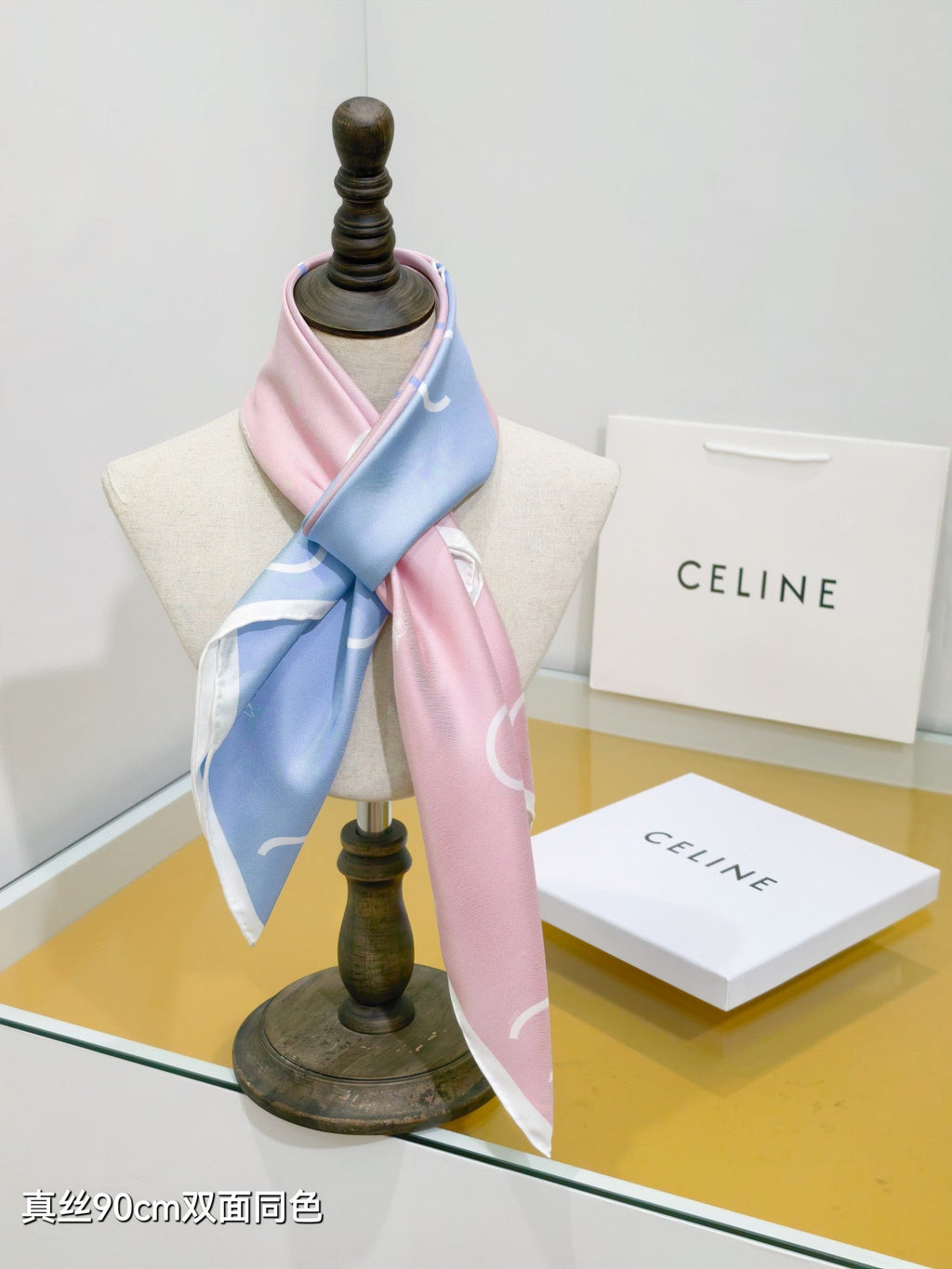 Celine Scarf 90x90 Blue Pink Twill Silk 212081