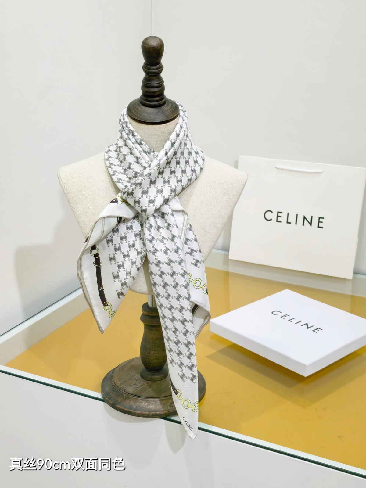 Celine Bandana Scarf 90x90 Black Colorful Twill Silk 219457