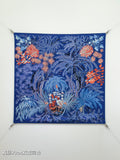 HM Le Jardin des Peintres Double Face Scarf 90x90cm Dark Blue Colorful Silk Twill 223472