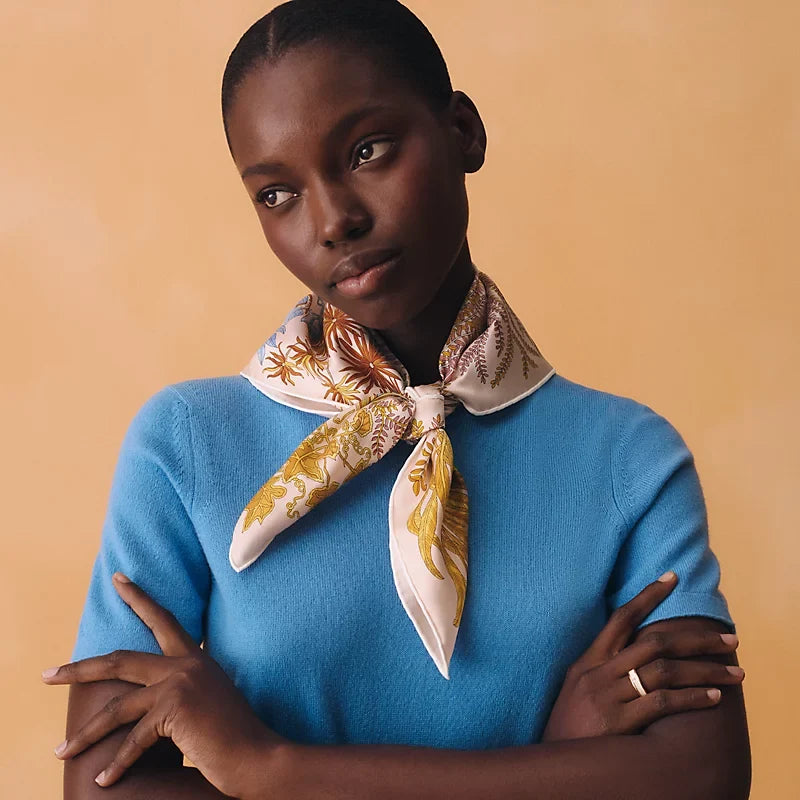 HM Le Jardin des Peintres Double Face Scarf 90x90cm Yellow Colorful Silk Twill 223471