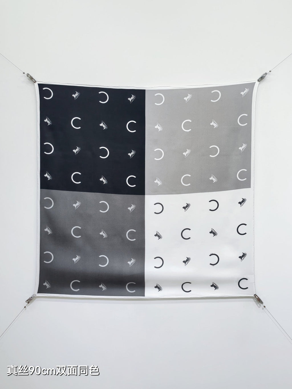 Celine Scarf 90x90 Black White Twill Silk 212082