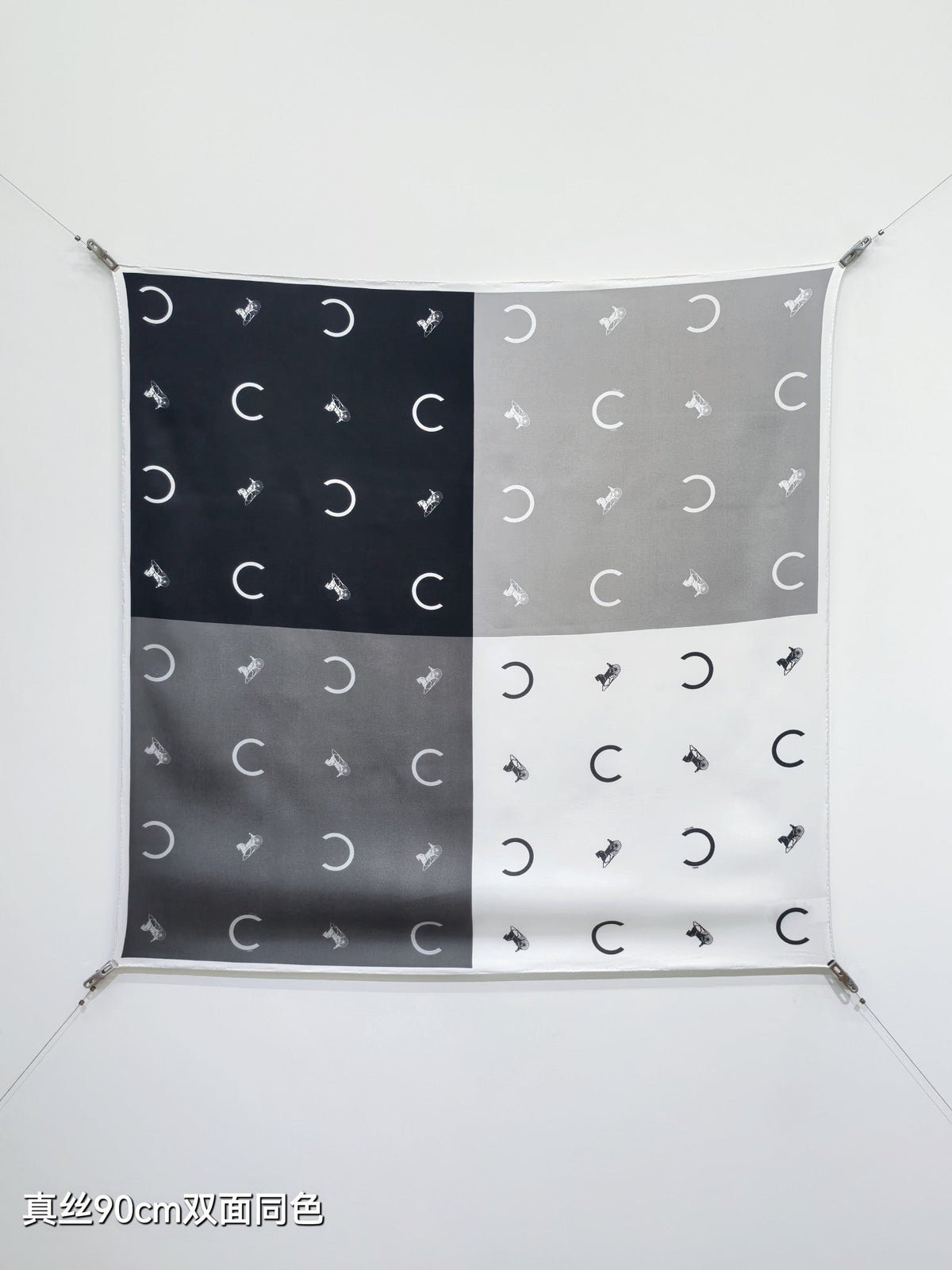 Celine Scarf 90x90 Black White Twill Silk 212082