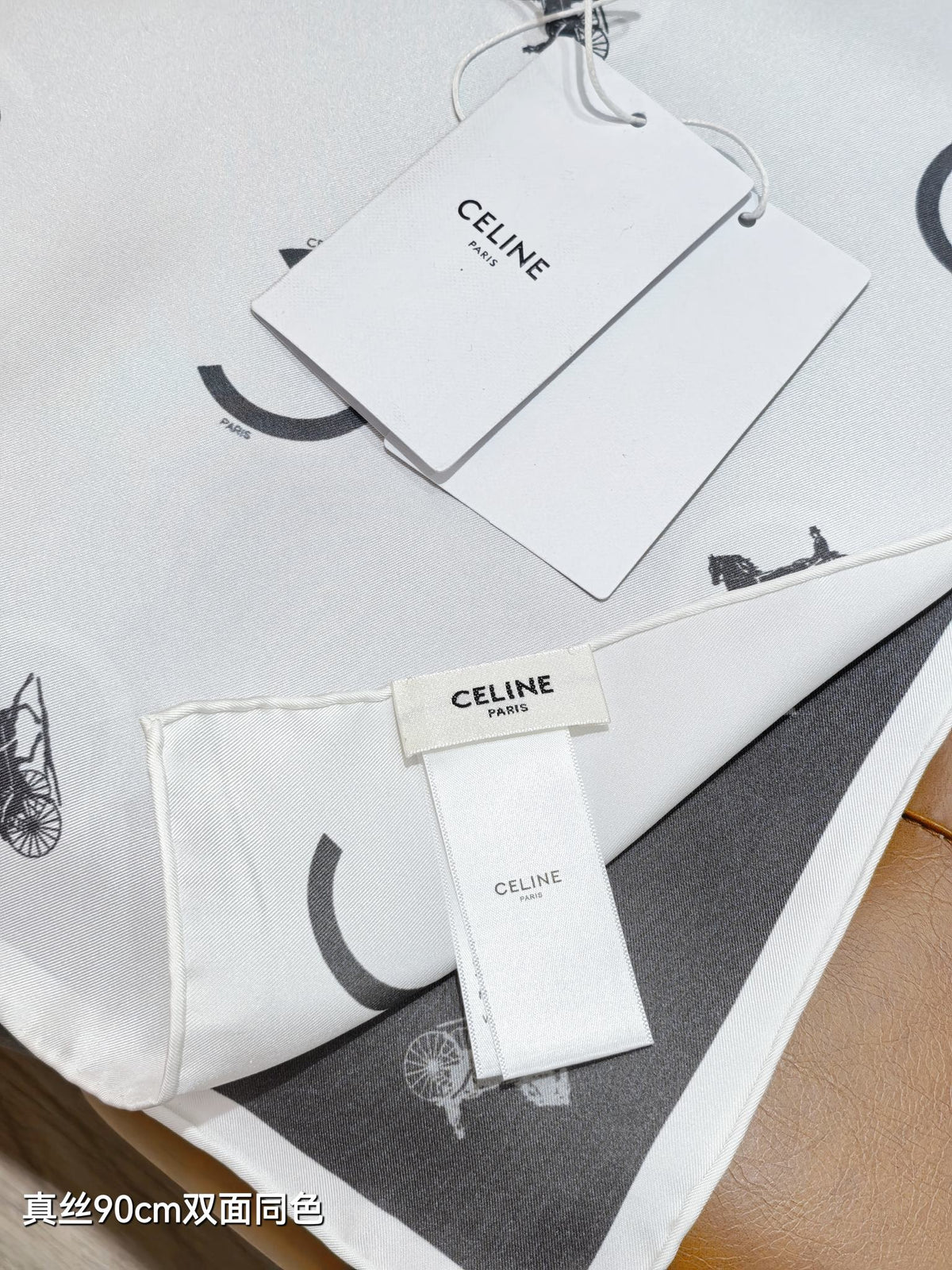 Celine Scarf 90x90 Black White Twill Silk 212082