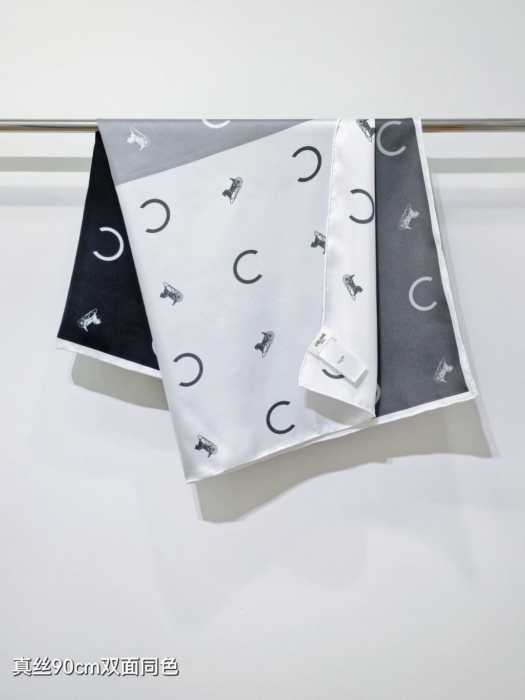 Celine Scarf 90x90 Black White Twill Silk 212082