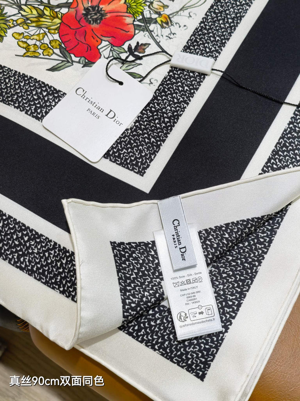 CD D-Millefiori Scarf 90x90 Black Colorful Twill Silk 219480