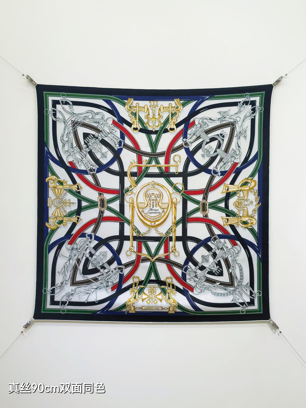 HM Harnais Legendaire Scarf 90x90 Black Colorful Twill Silk