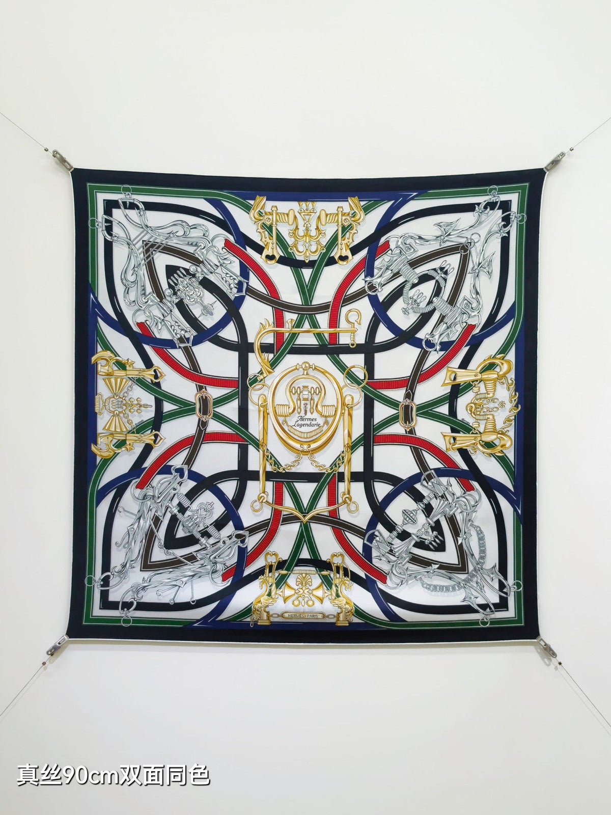 HM Harnais Legendaire Scarf 90x90 Black Colorful Twill Silk