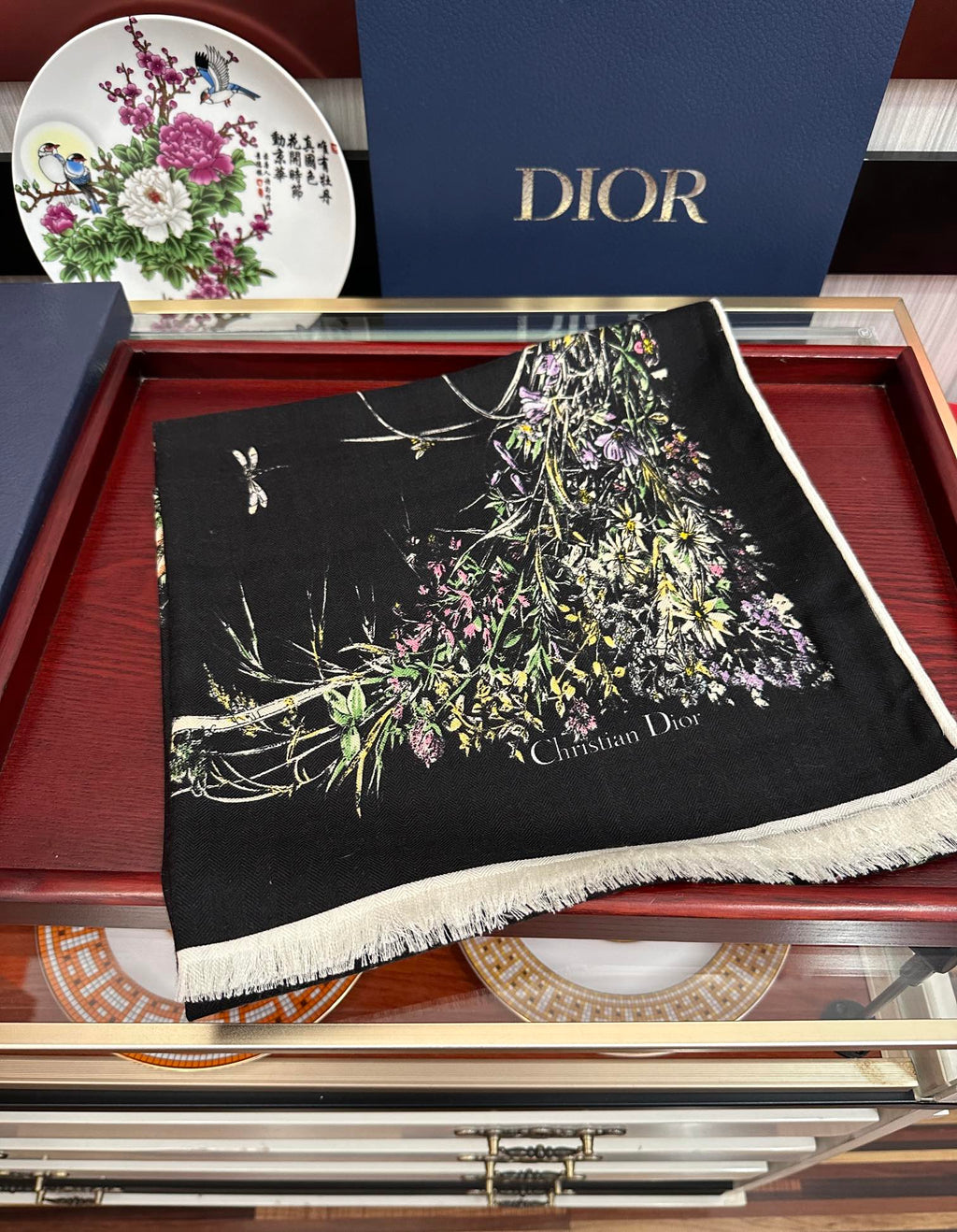 CD Double-Sided Scarf 185cm Black Multicolor Cashmere 153118