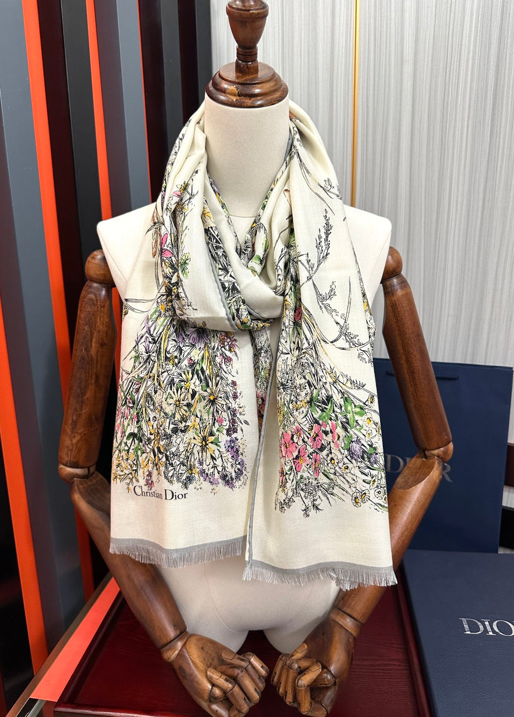 CD Double-Sided Scarf 185cm Ivory Multicolor Cashmere 153119