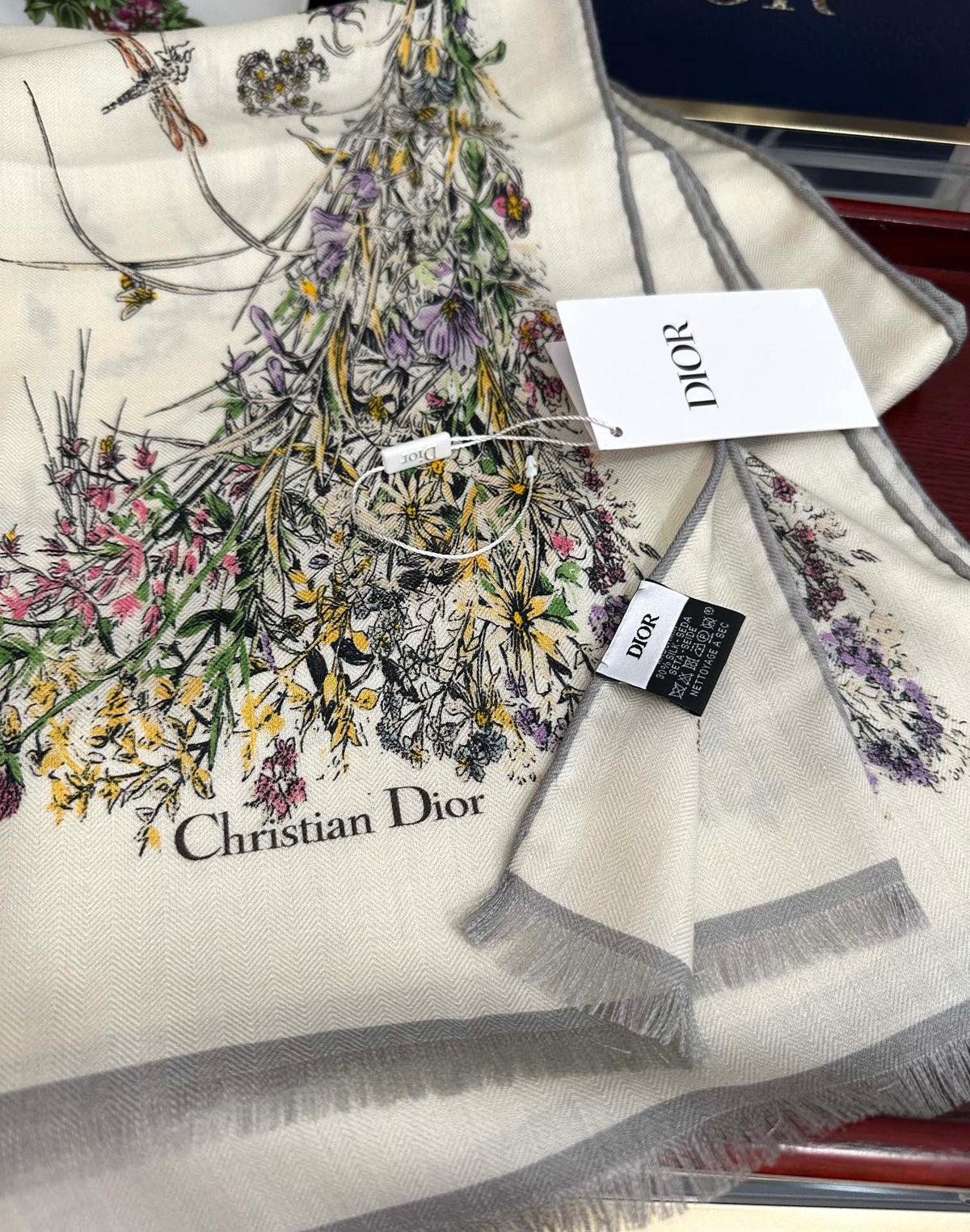 CD Double-Sided Scarf 185cm Ivory Multicolor Cashmere 153119