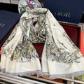 CD Double-Sided Scarf 185cm Ivory Multicolor Cashmere 153119
