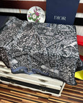 CD Around the World Scarf 90x90cm Black Colorful Twill Silk 304660