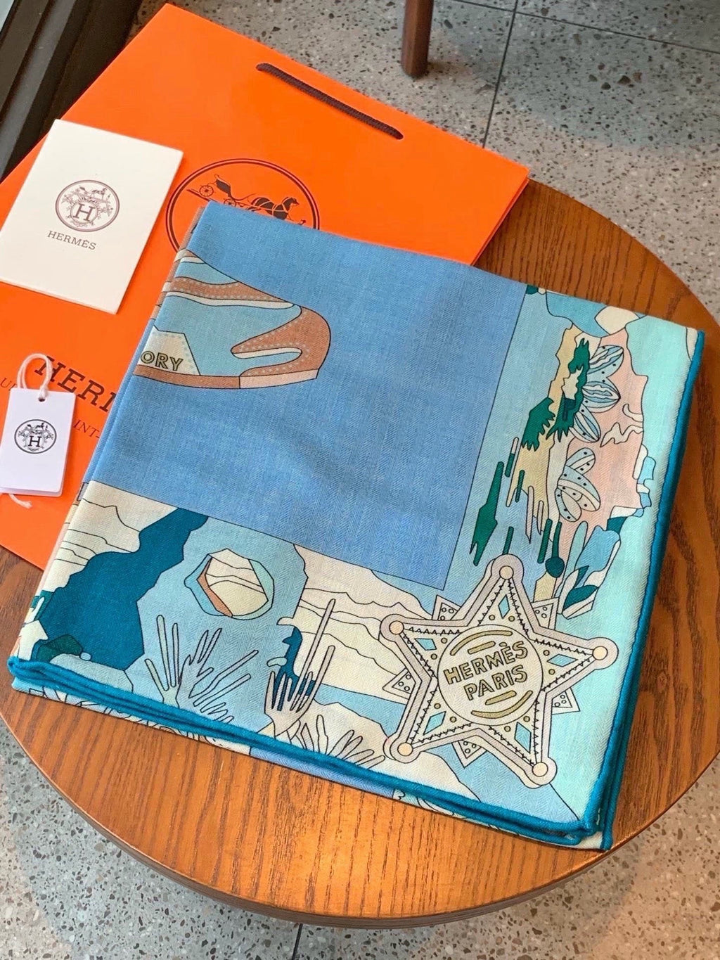 HM Bottes Story Scarf 140x140 Light Blue Cashmere Silk 328849