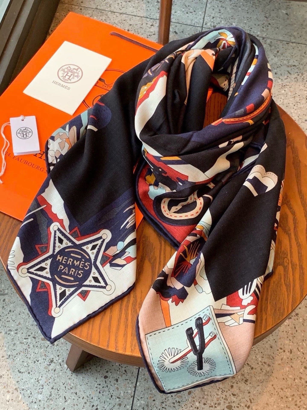 HM Bottes Story Scarf 140x140 Dark Blue Cashmere Silk 328851
