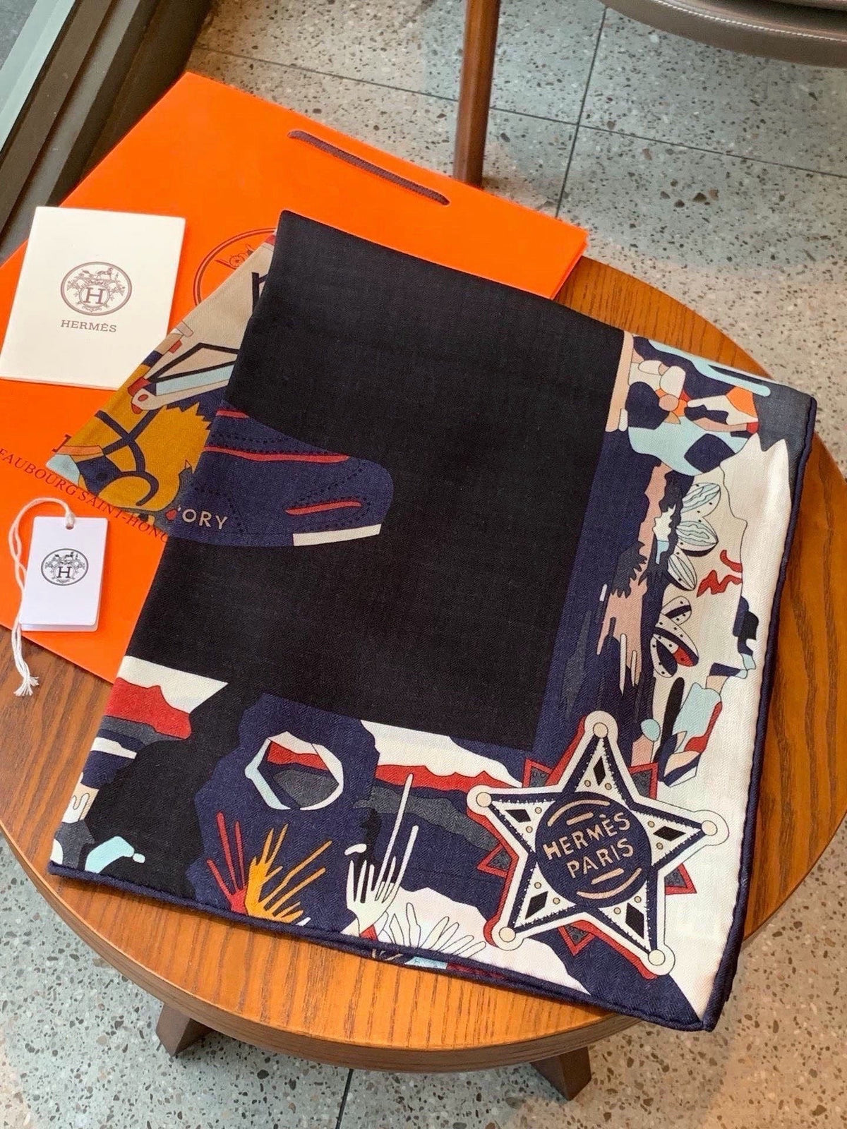 HM Bottes Story Scarf 140x140 Dark Blue Cashmere Silk 328851