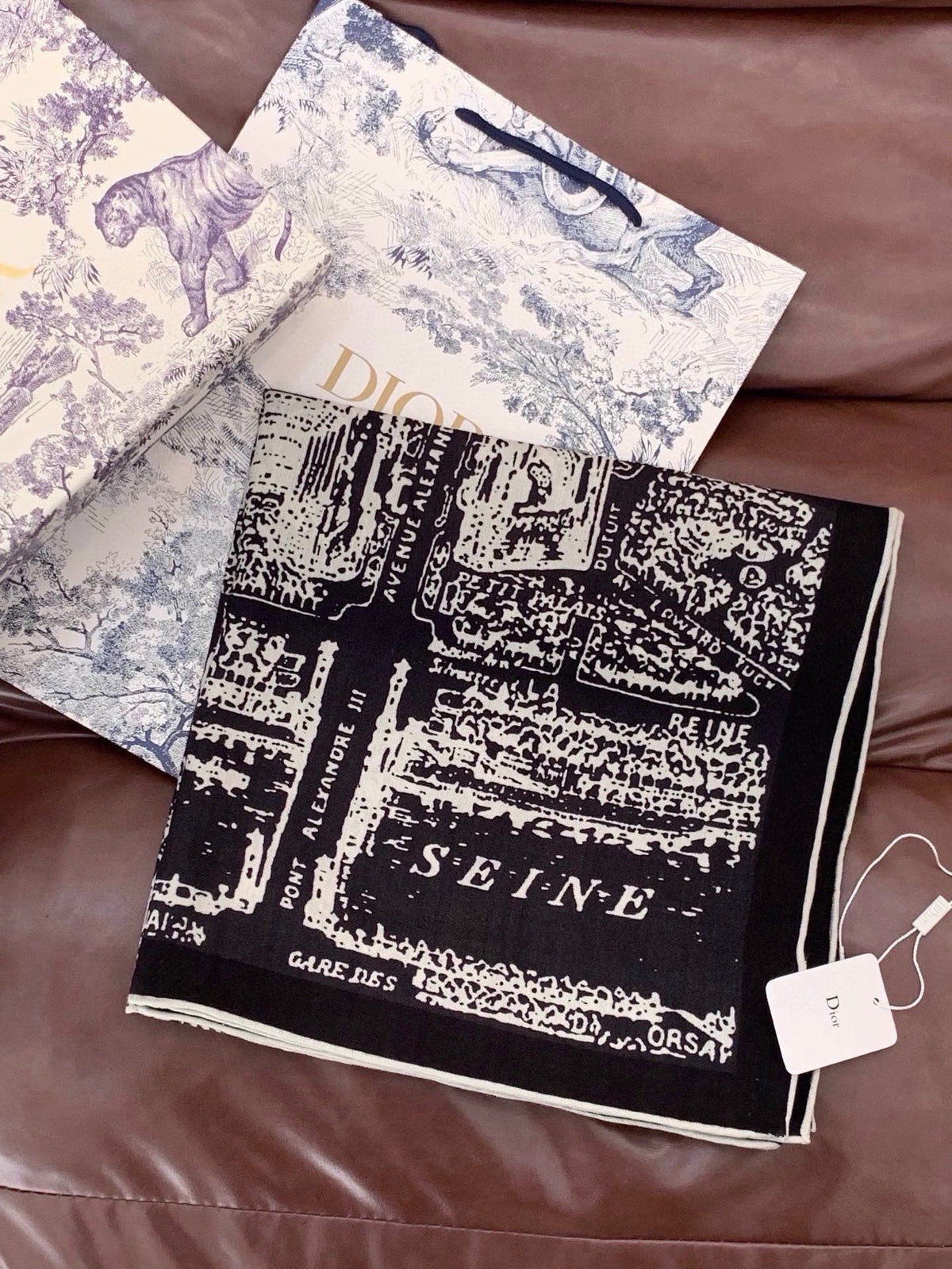 CD 26s Paris Map Scarf 140x140 Black Mulberry Silk Cashmere 328855