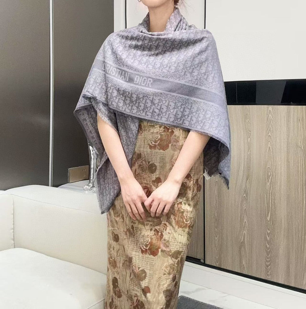CD Monogram Scarf 140CM Dark Grey Cashmere