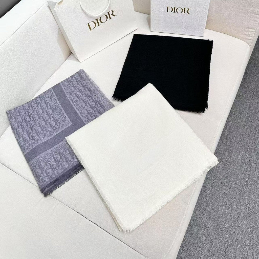 CD Monogram Scarf 140CM Dark Grey Cashmere