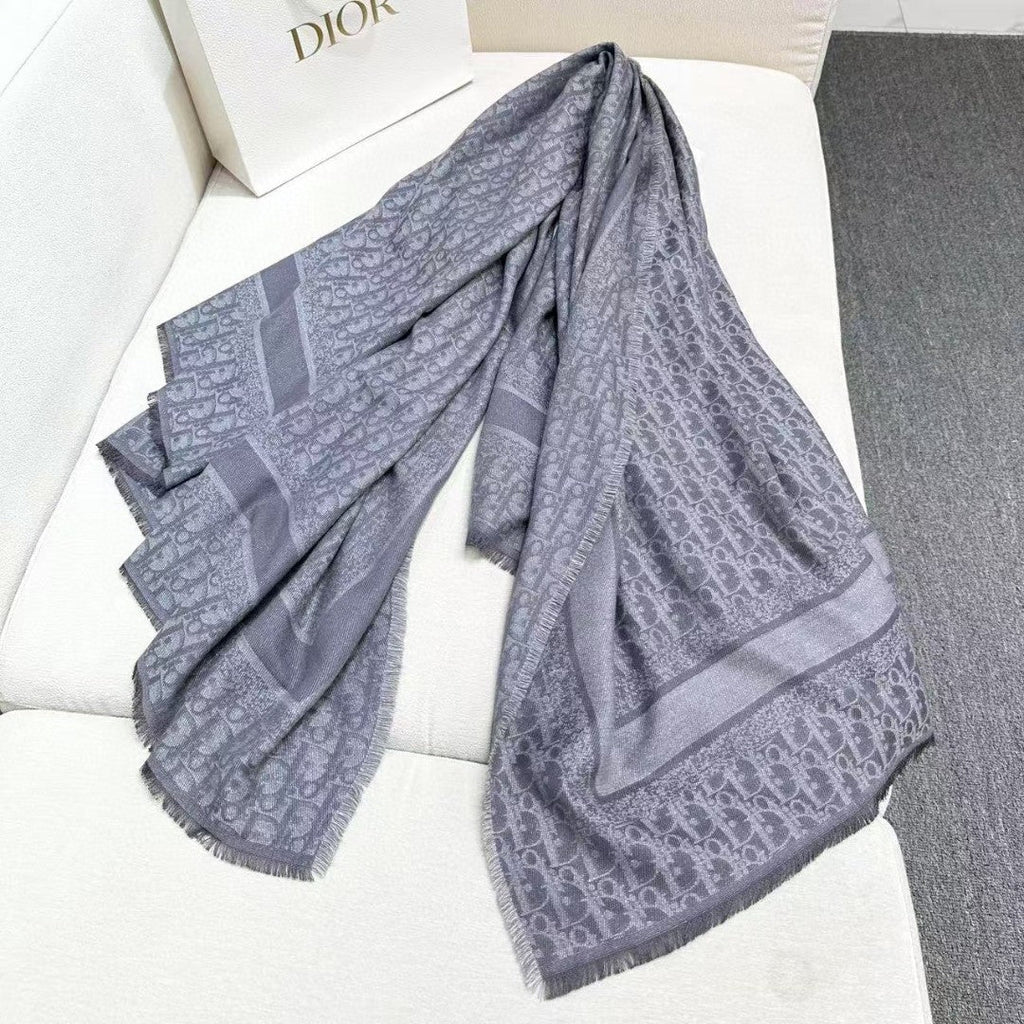 CD Monogram Scarf 140CM Dark Grey Cashmere