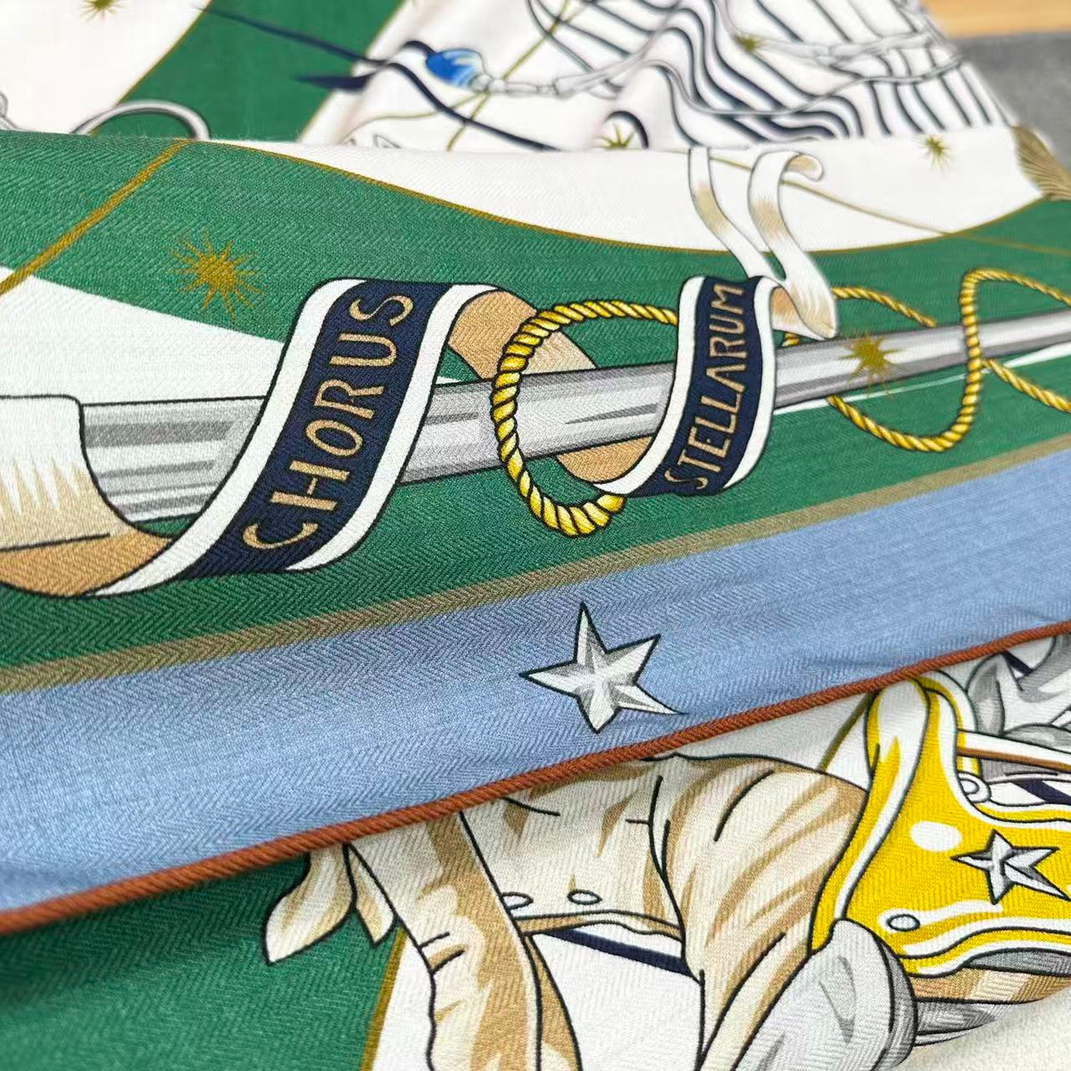 HM Creative Origins Scarf 135CM Blue White Cashmere Silk 969435