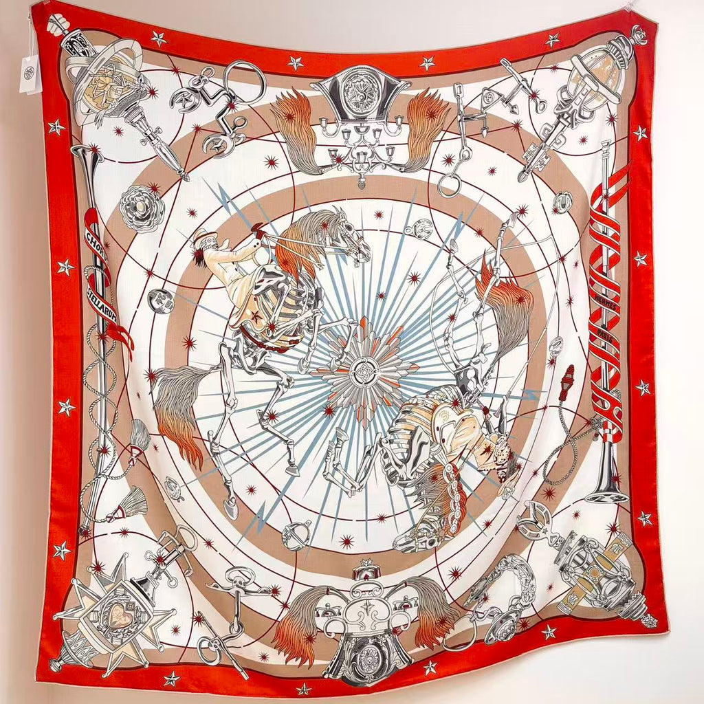 HM Creative Origins Scarf 135CM Orange White Cashmere Silk 969436