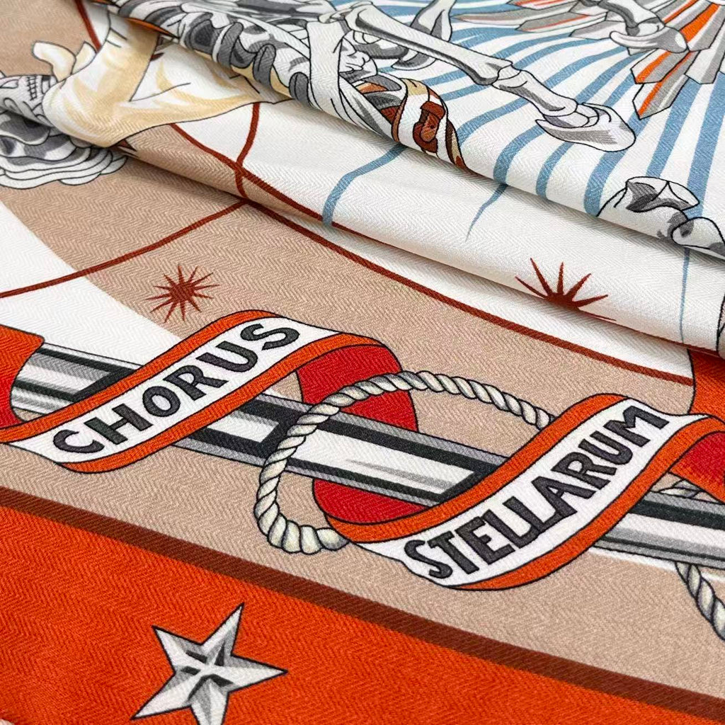 HM Creative Origins Scarf 135CM Orange White Cashmere Silk 969436