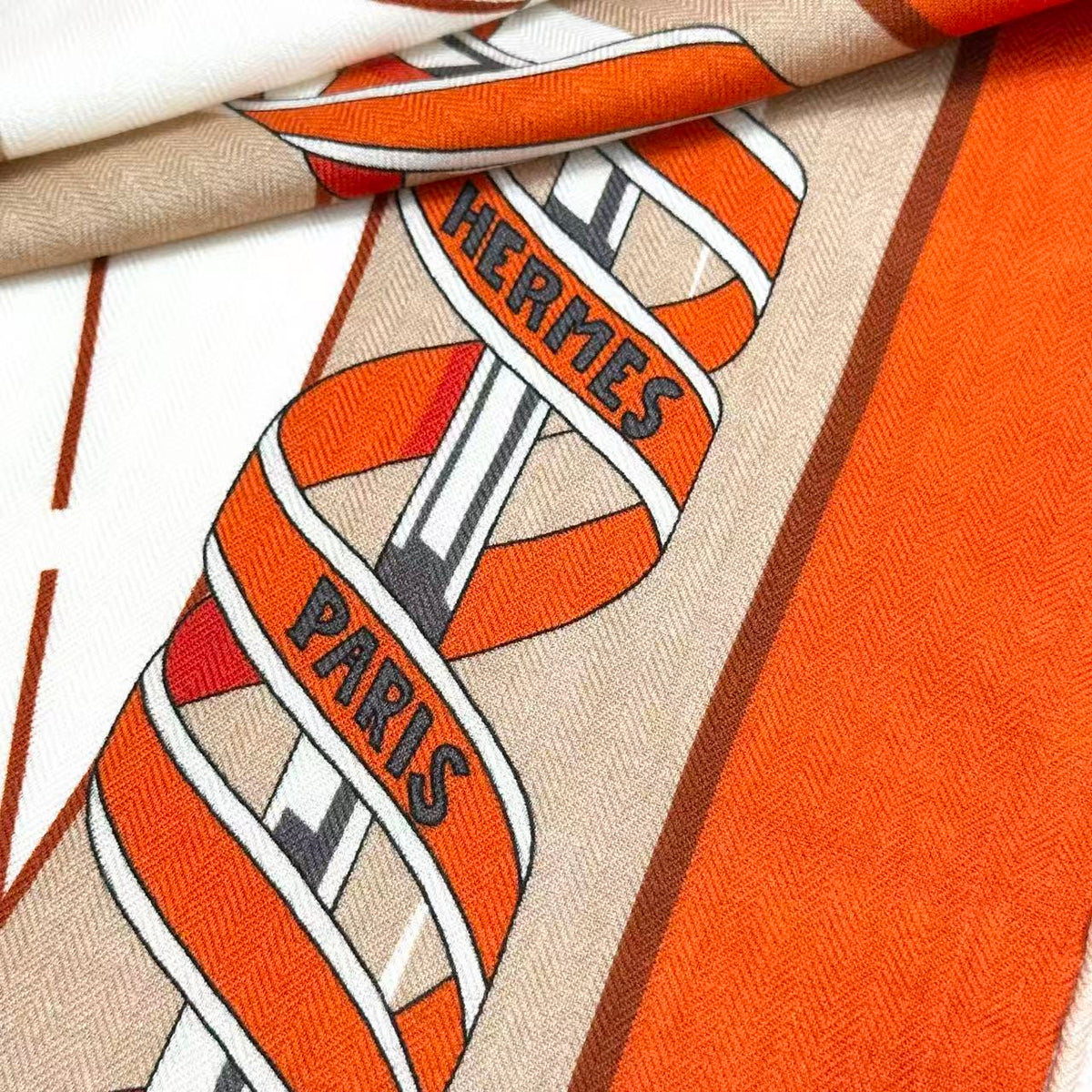 HM Creative Origins Scarf 135CM Orange White Cashmere Silk 969436