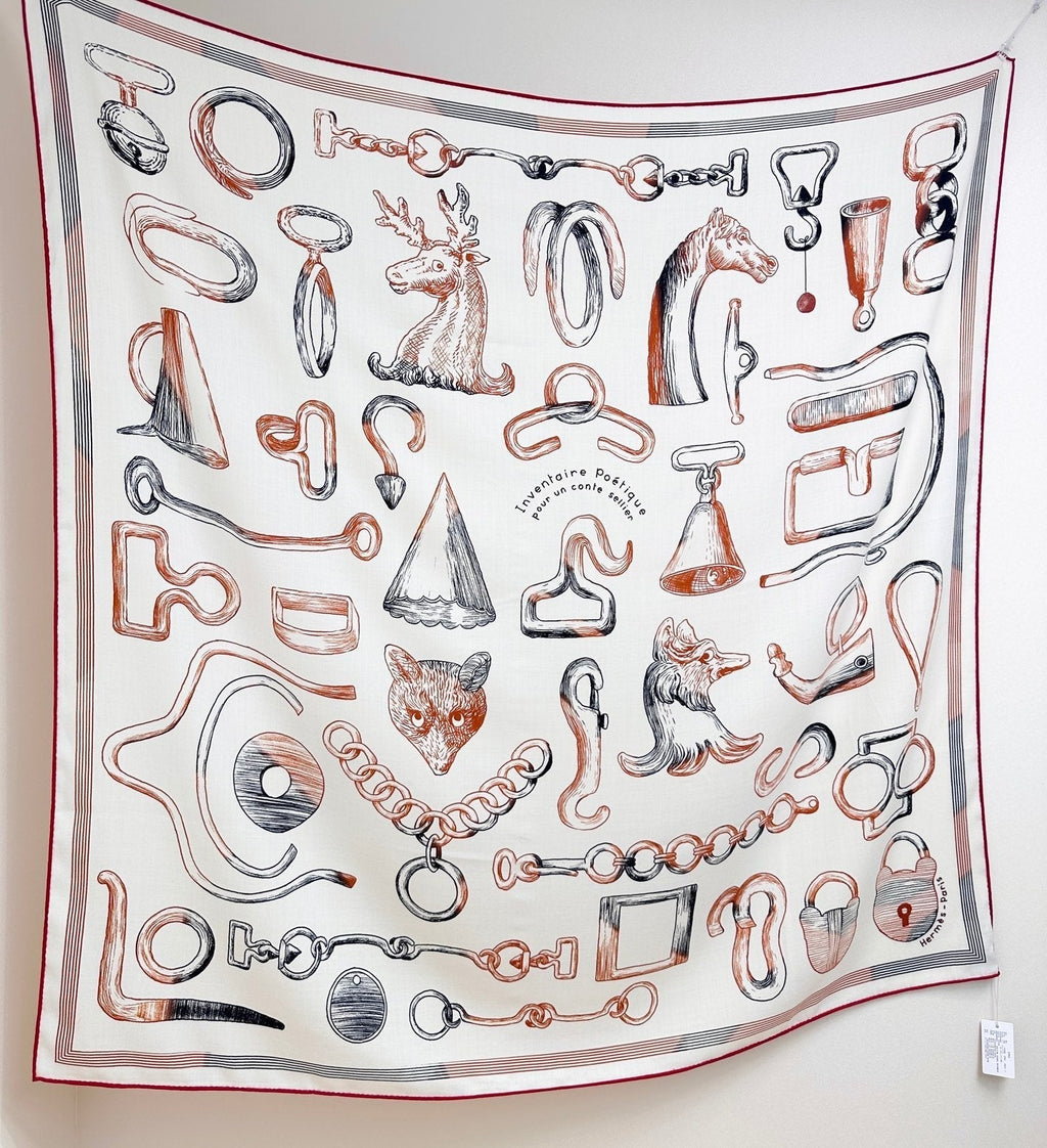HM Reversible Shawl Scarf 135CM White Deep Red Cashmere Silk 969421