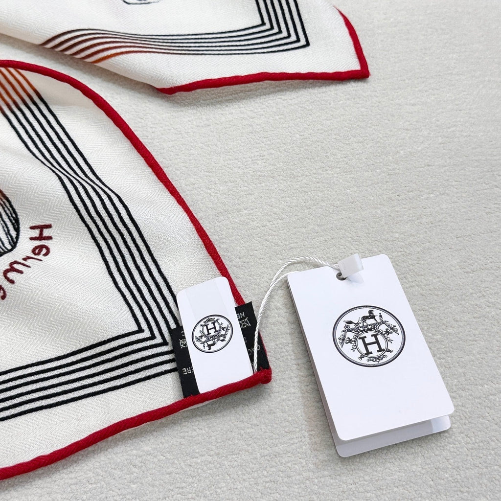 HM Reversible Shawl Scarf 135CM White Deep Red Cashmere Silk 969421