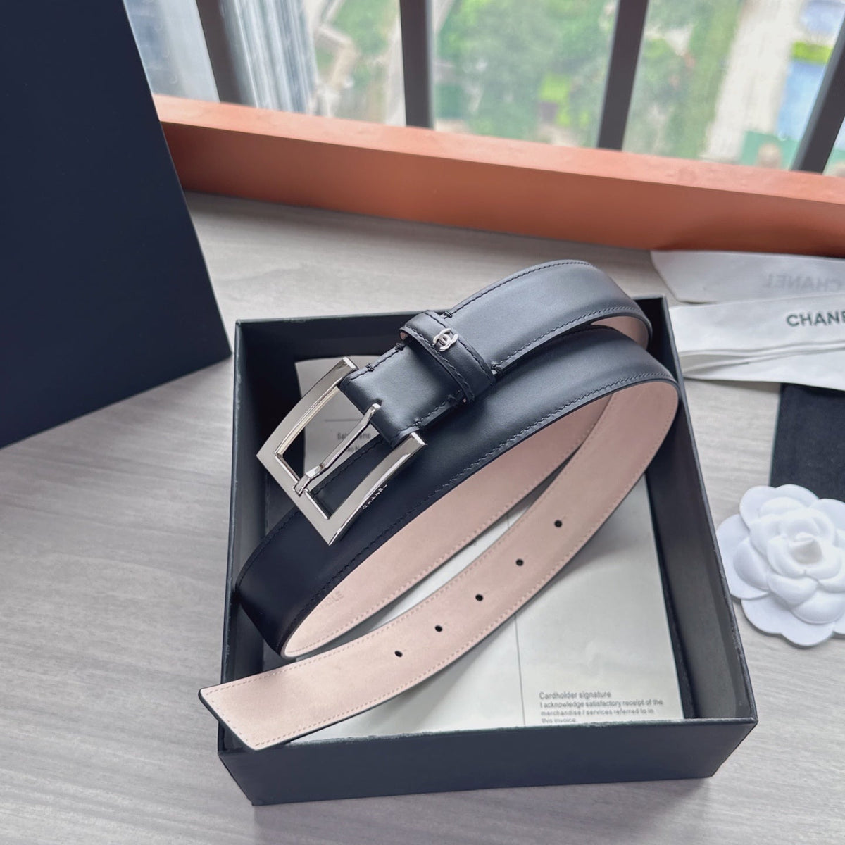 CC Belt 3cm Black Sliver Cowhide 202810