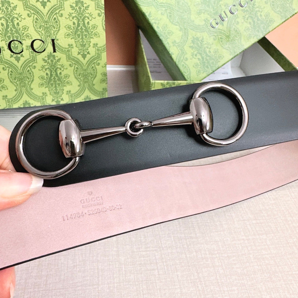 Gucci Horsebit 1955 Belt 4cm Black Pink Calfskin