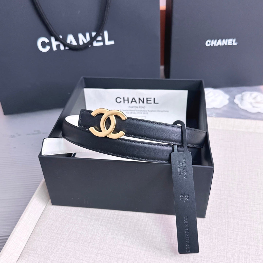 CC 26s 2cm Belt Black White Gold Calfskin