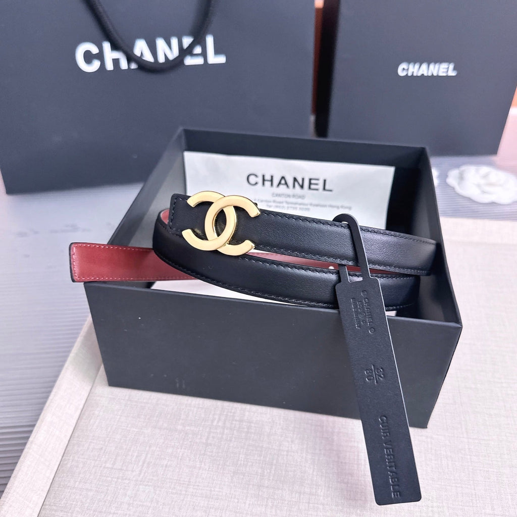 CC 26s 2cm Belt Black Burgundy Calfskin