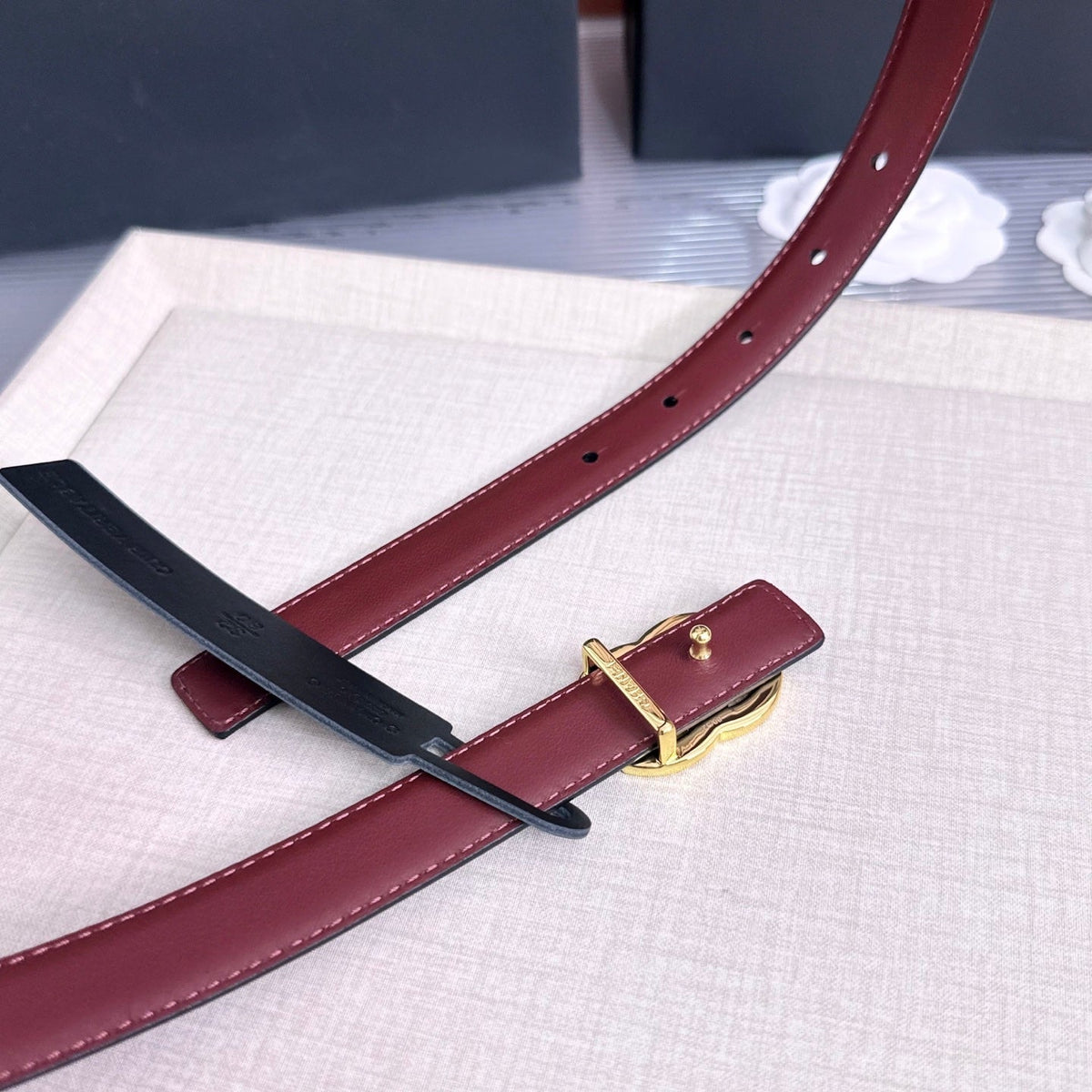 CC 26s 2cm Belt Black Burgundy Calfskin