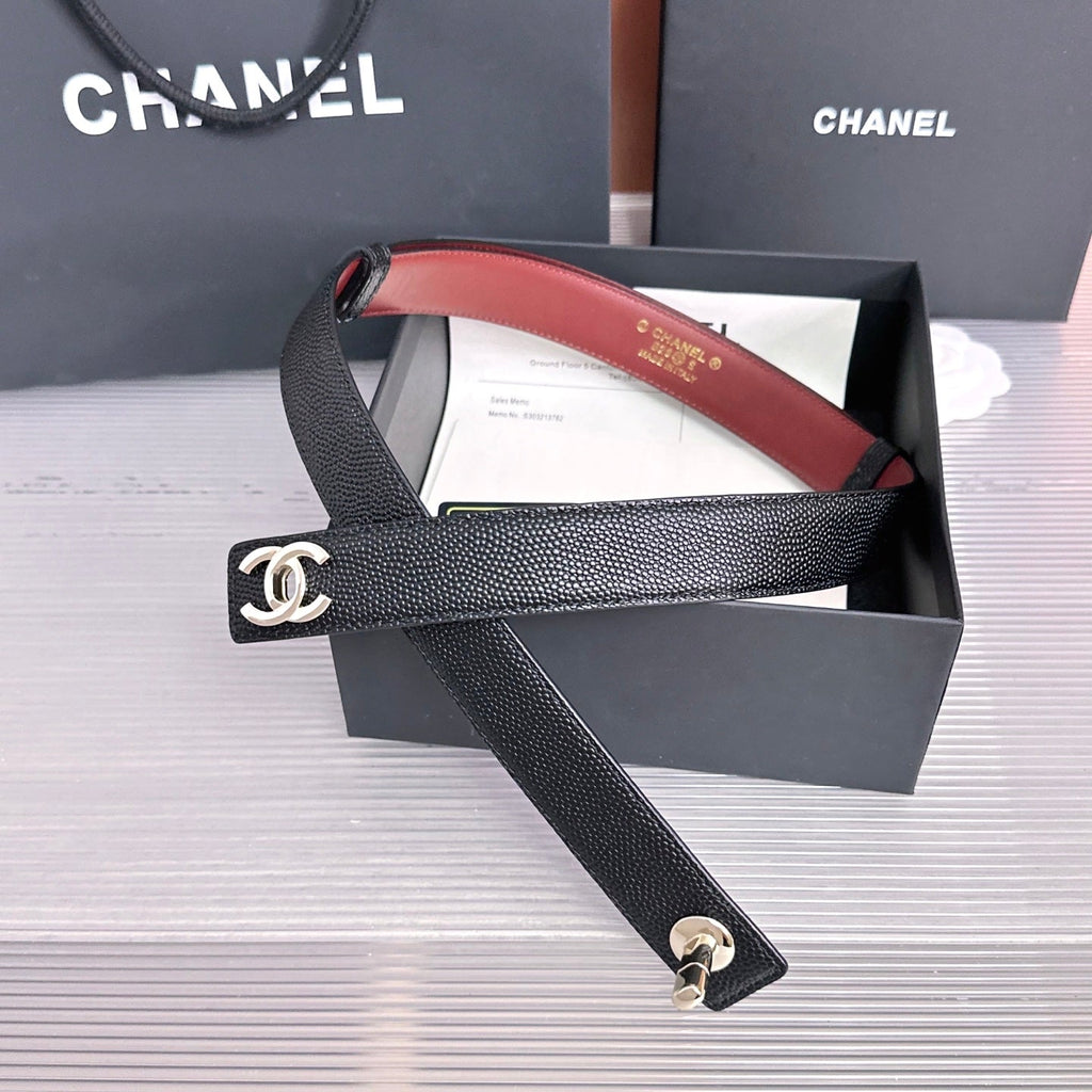 CC Fall Winter 2026 3cm Belt Black Gold Caviar Leather