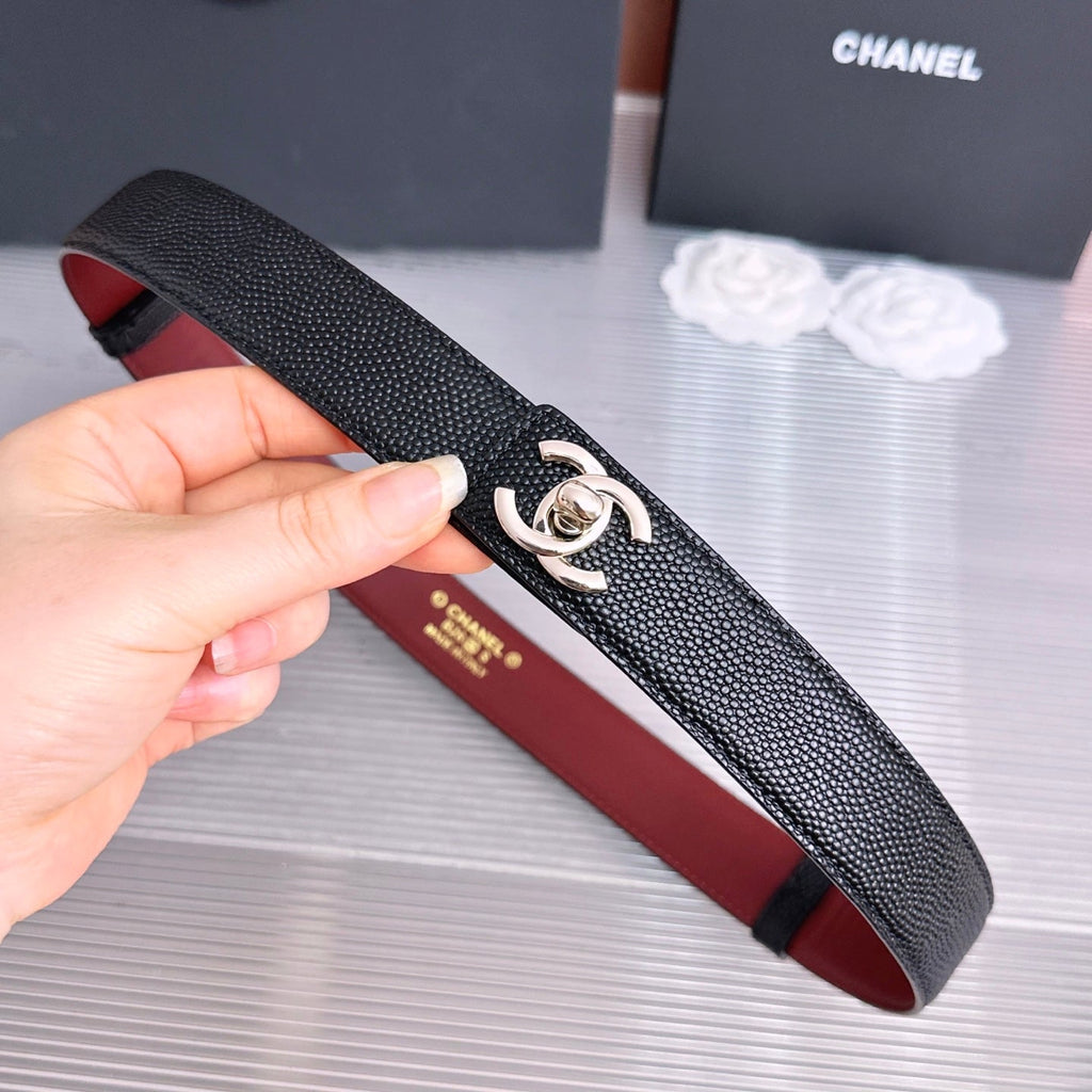 CC Fall Winter 2026 3cm Belt Black Gold Caviar Leather
