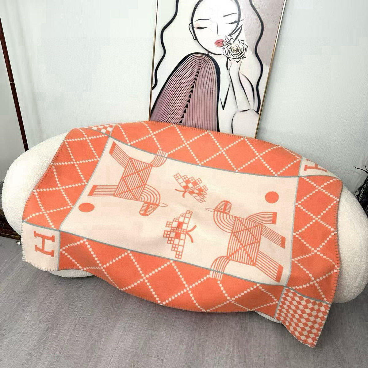 HM Avalon Blanket Orange Mix Cream Cashmere Wool 875781