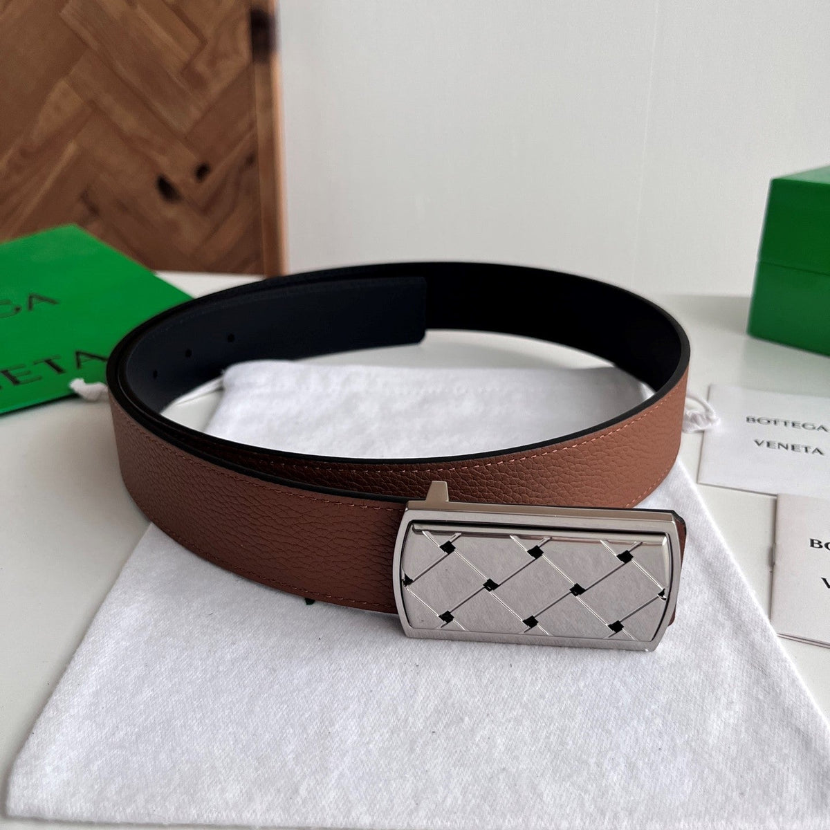 BV 26s Men's Elevator Belt 3.5cm Grain Calfskin 216625