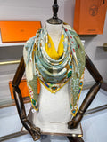 HM Le Palais Des Quatre Vents Shawl 140 Green Colorful Silk Cashmere