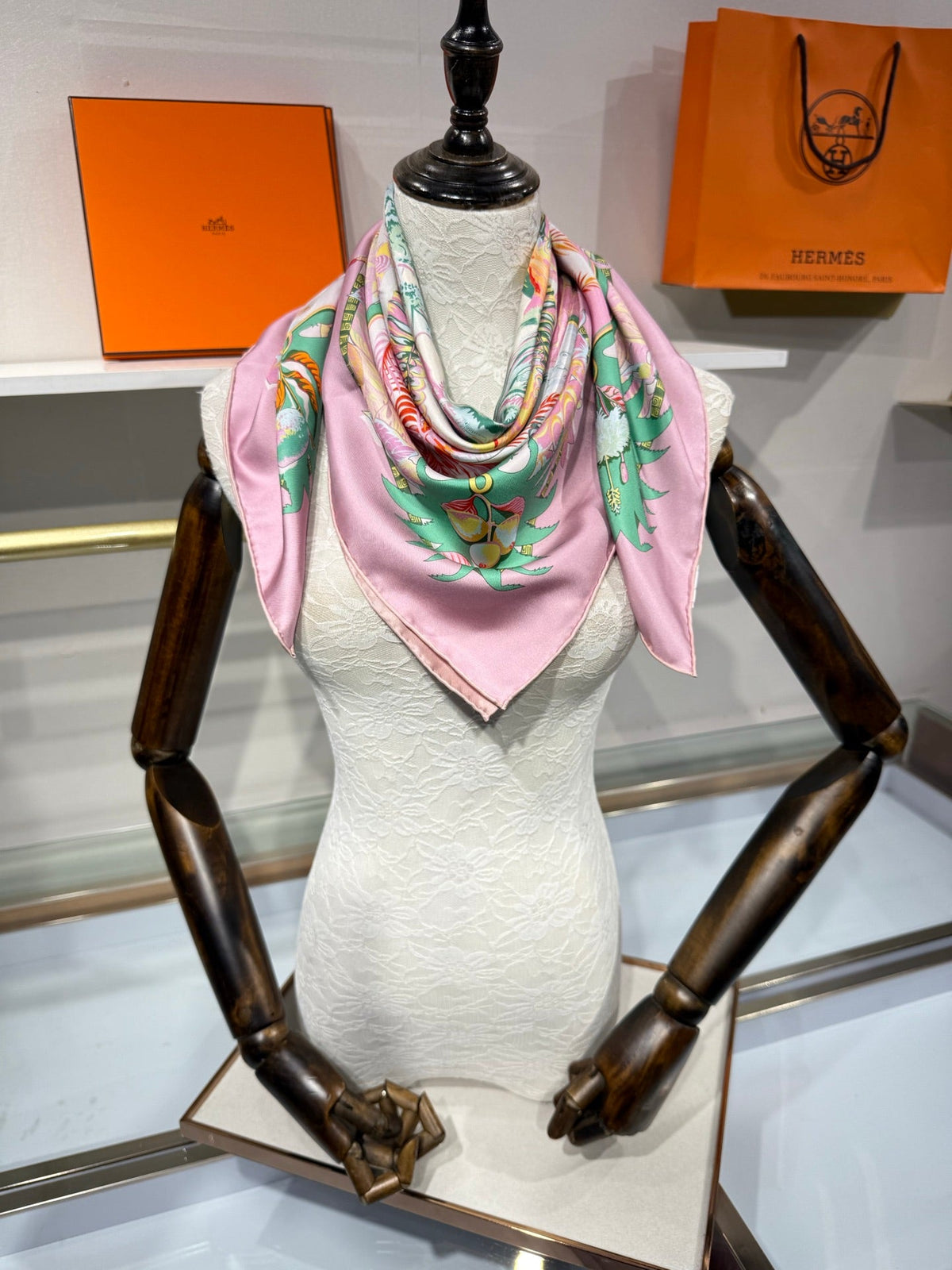 HM Aloha Scarf 90x90 Pink Colorful Twill Silk 209508