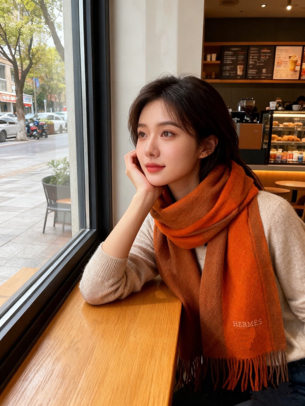 HM 26ss Scarf 180*30cm Orange Cashmere 168151