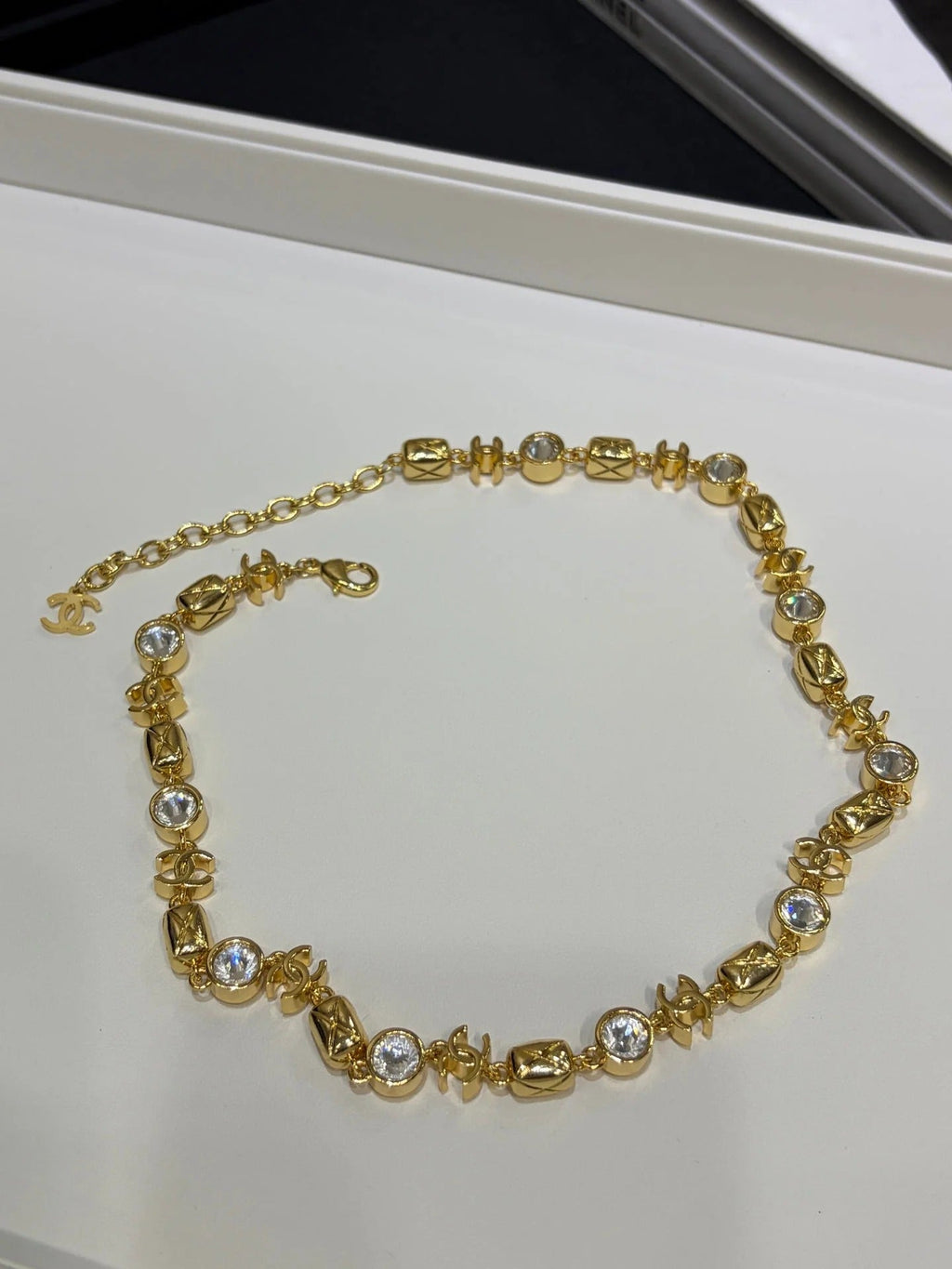 Chanel 2026 Gold Double C Diamond Pattern Crystal Necklace