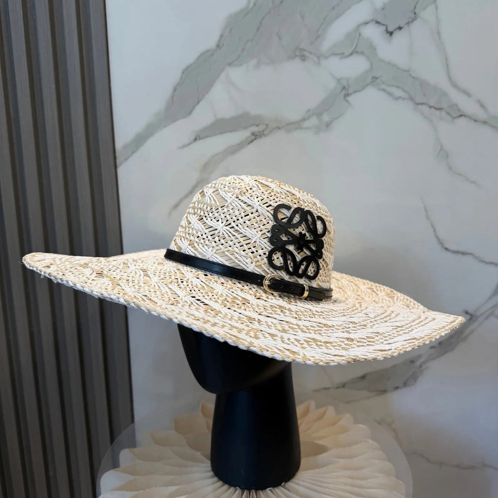 Loewe Straw Hat with Logo Raffia Woven 323669