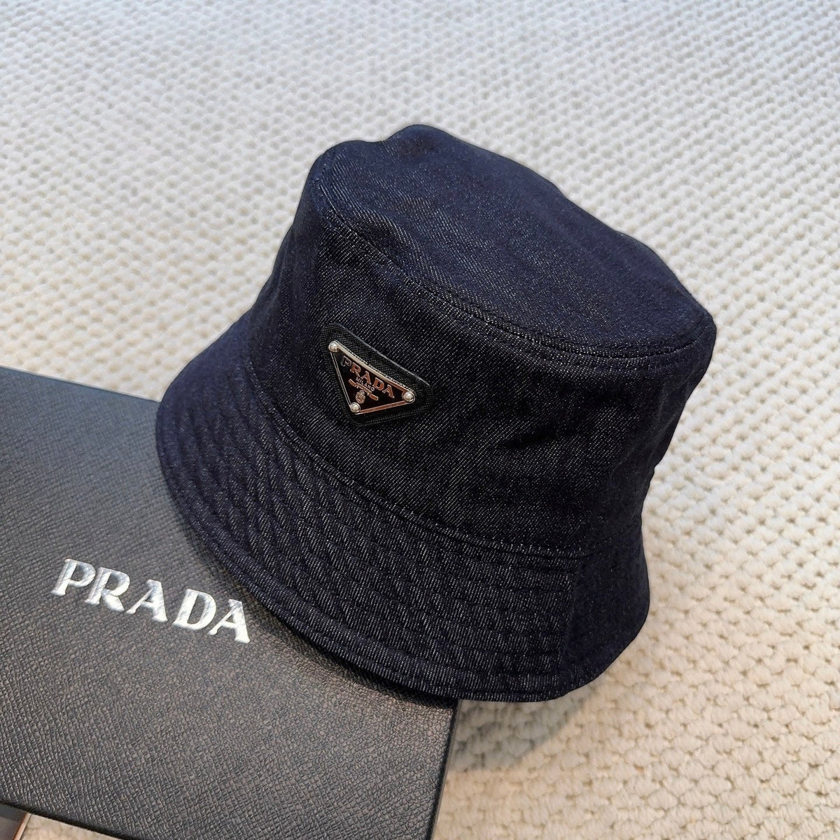 Prada Denim Triangle Bucket Hat 299816