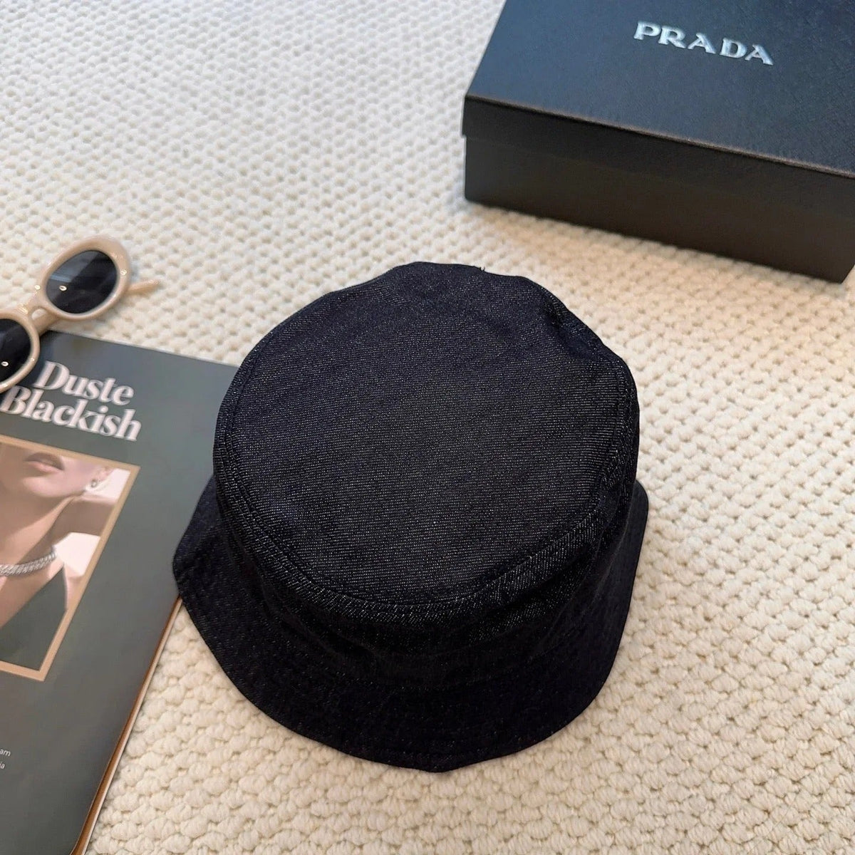 Prada Denim Triangle Bucket Hat 299816