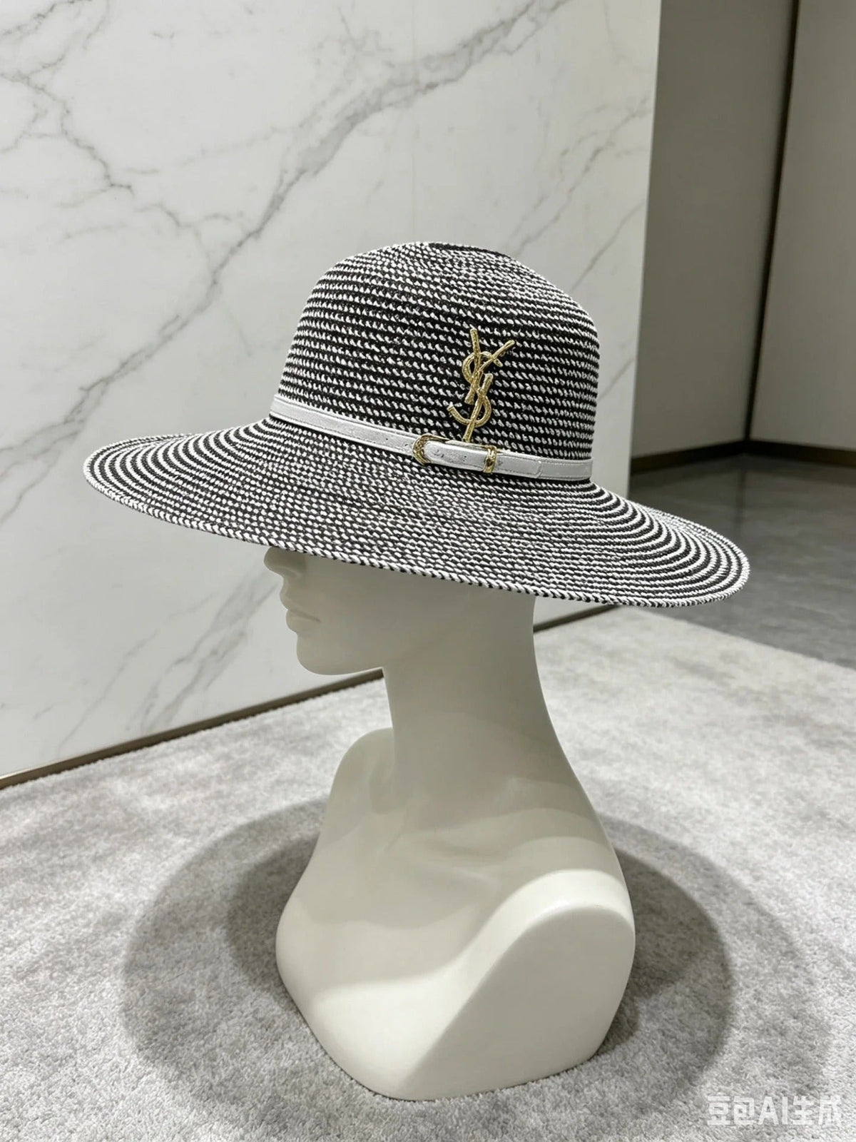 YSL Round Top Yarn Wide Brim Straw Hat 280795