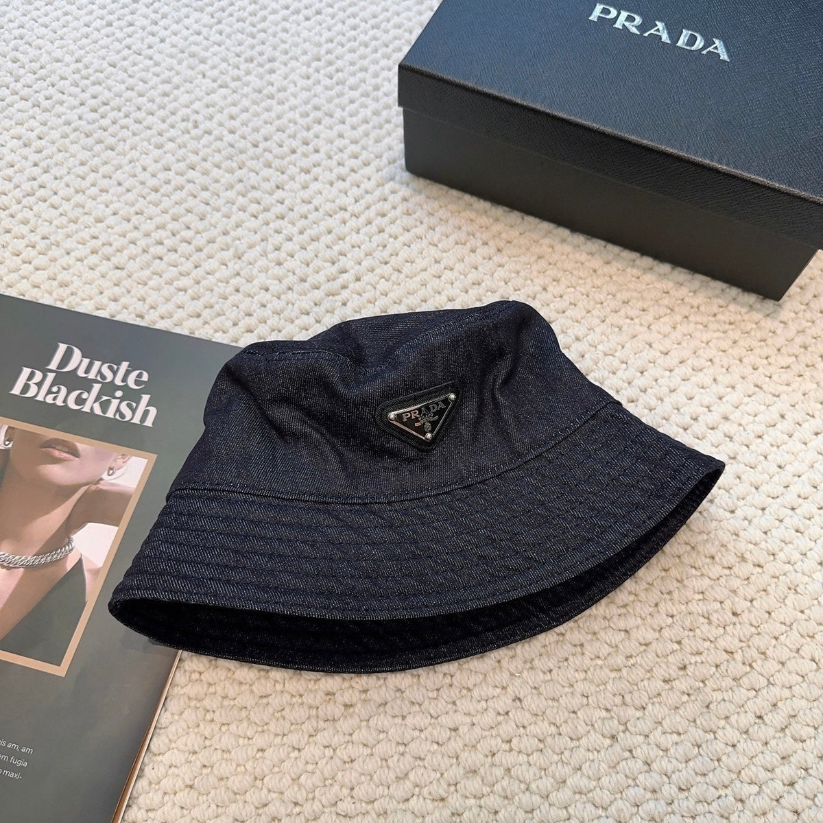 Prada Denim Triangle Bucket Hat 299816