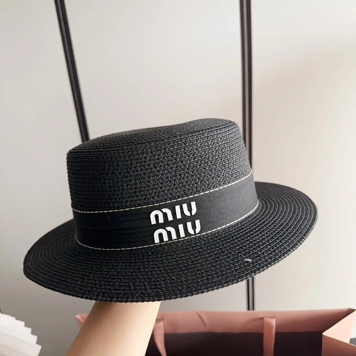 Miumiu Flat-Top Straw Hat 323449