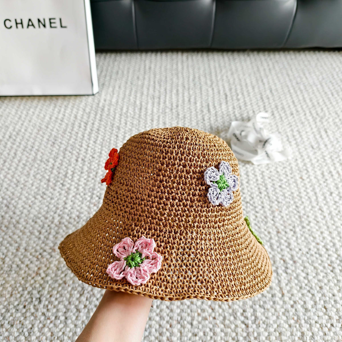 Miumiu Multicolor Flower Straw Bucket Hat 322156